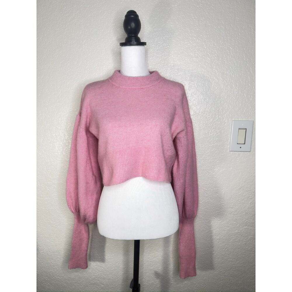 Baum Und Pferdgarten Pink Alpaca Wool Blend Coline Cropped Puff Sleeve Sweater - Picture 3 of 9